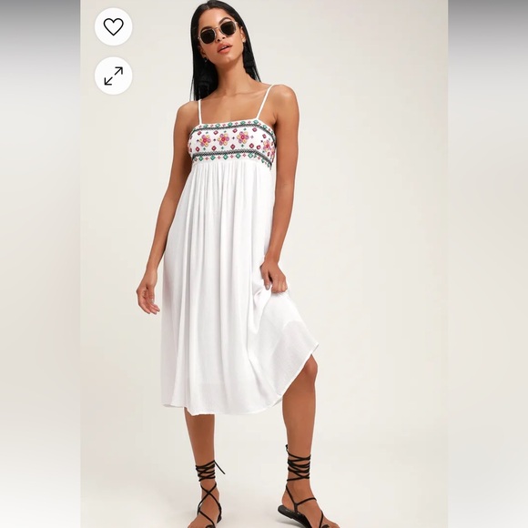 Lulus Free and Breezy White Embroidered Midi Dress.  New with tags! - Picture 2 of 7